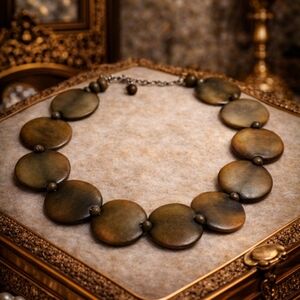 VINTAGE TAGUA NUT DISC NECKLACE NATURAL VEGETABLE IVORY BOHO ARTISAN